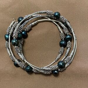 Elegant Silver and Blue Beaded Wrap Bracelet
